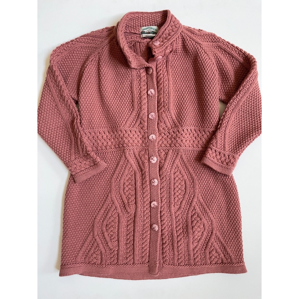 Aran Crafts mauve merino wool sweater jacket